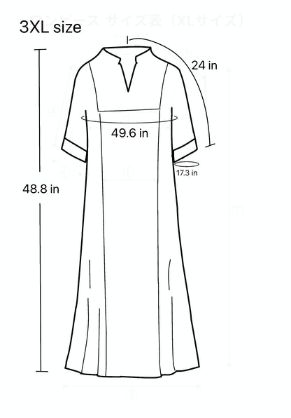 Split-Neck Long Dress, Navy Fine Geometric Motif, Upcycled Kimono Fabric