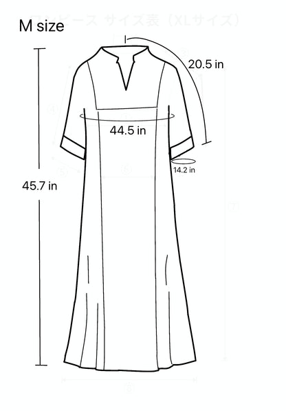 Split-Neck Long Dress, Gray Botanical Motif, Upcycled Kimono Fabric