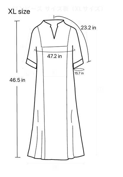 Split-Neck Long Dress, Navy Fine Stripe Motif, Upcycled Kimono Fabric