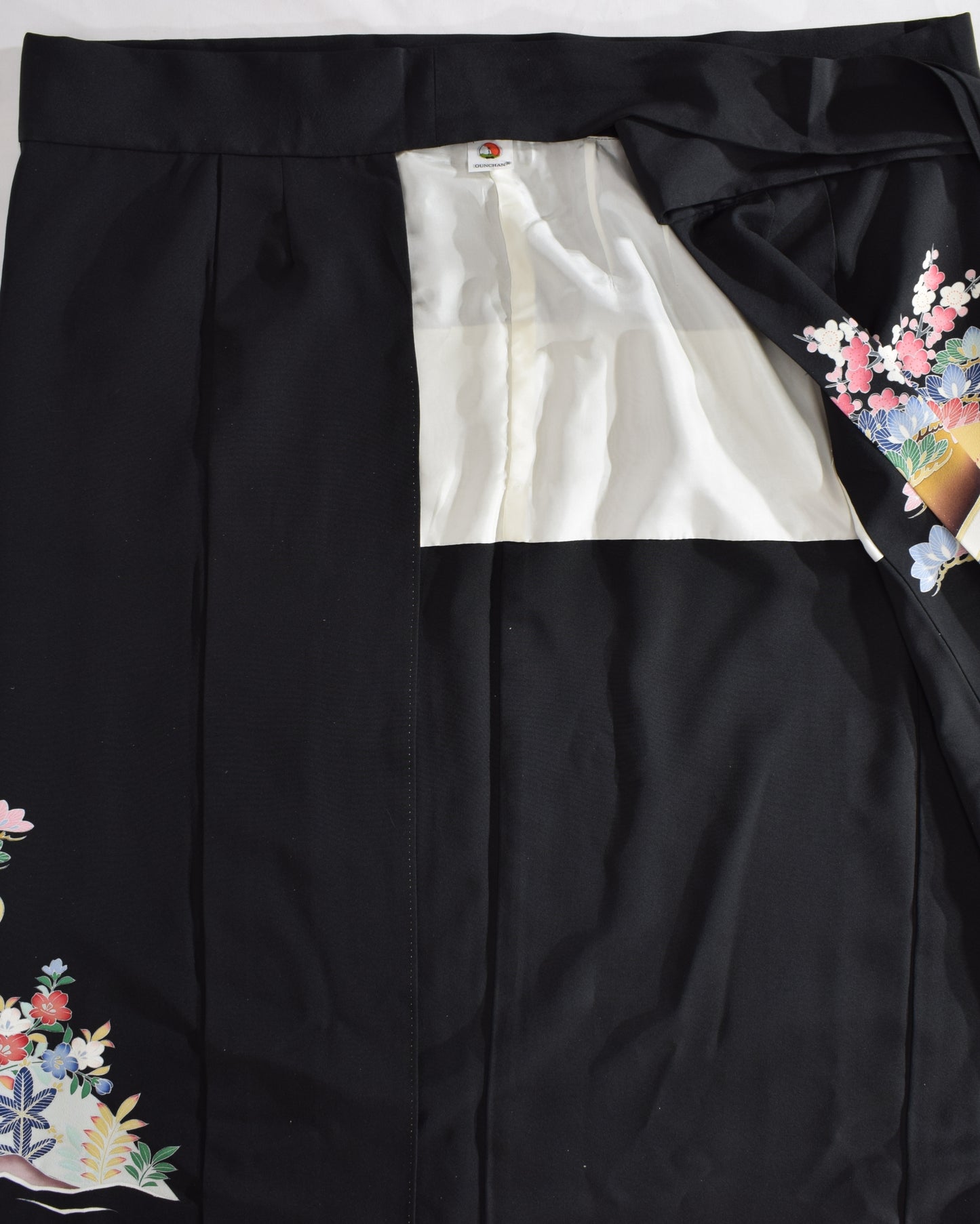 Wrap Skirt & Jacket Set — Floral Landscape Motif in Black Tomesode Silk