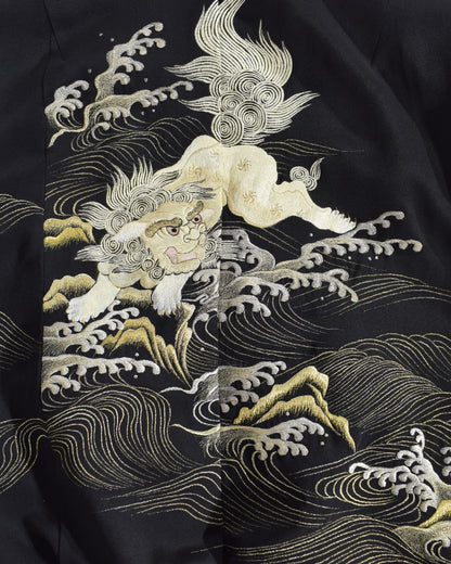 黒 獅子と波文様 MA-1ジャケット 着物リメイク 一点物