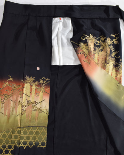 藤花文 巻きスカート＆ジャケットセット 黒留袖リメイク 一点物