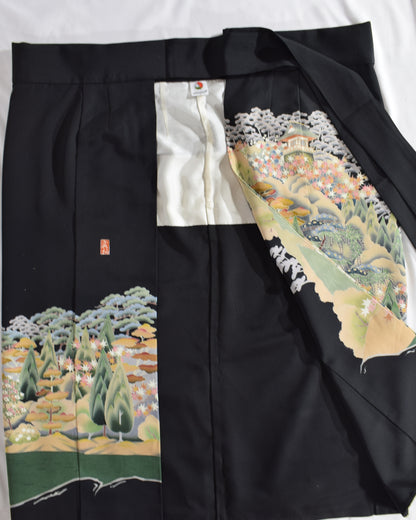 山景色文 巻きスカート＆ジャケットセット 黒留袖リメイク 一点物