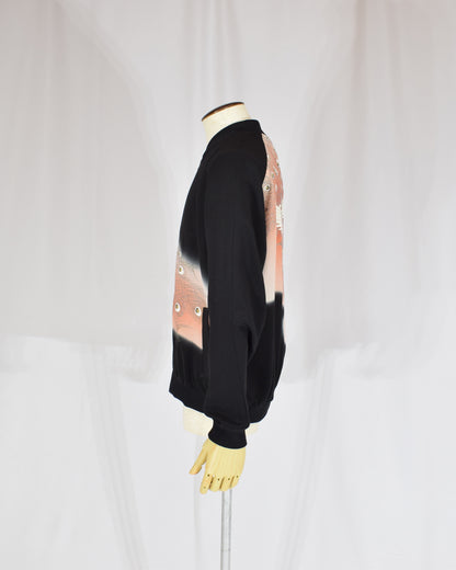 Blouson Jacket, Black Bird and Peacock Feather Motif, Upcycled Kimono Fabric