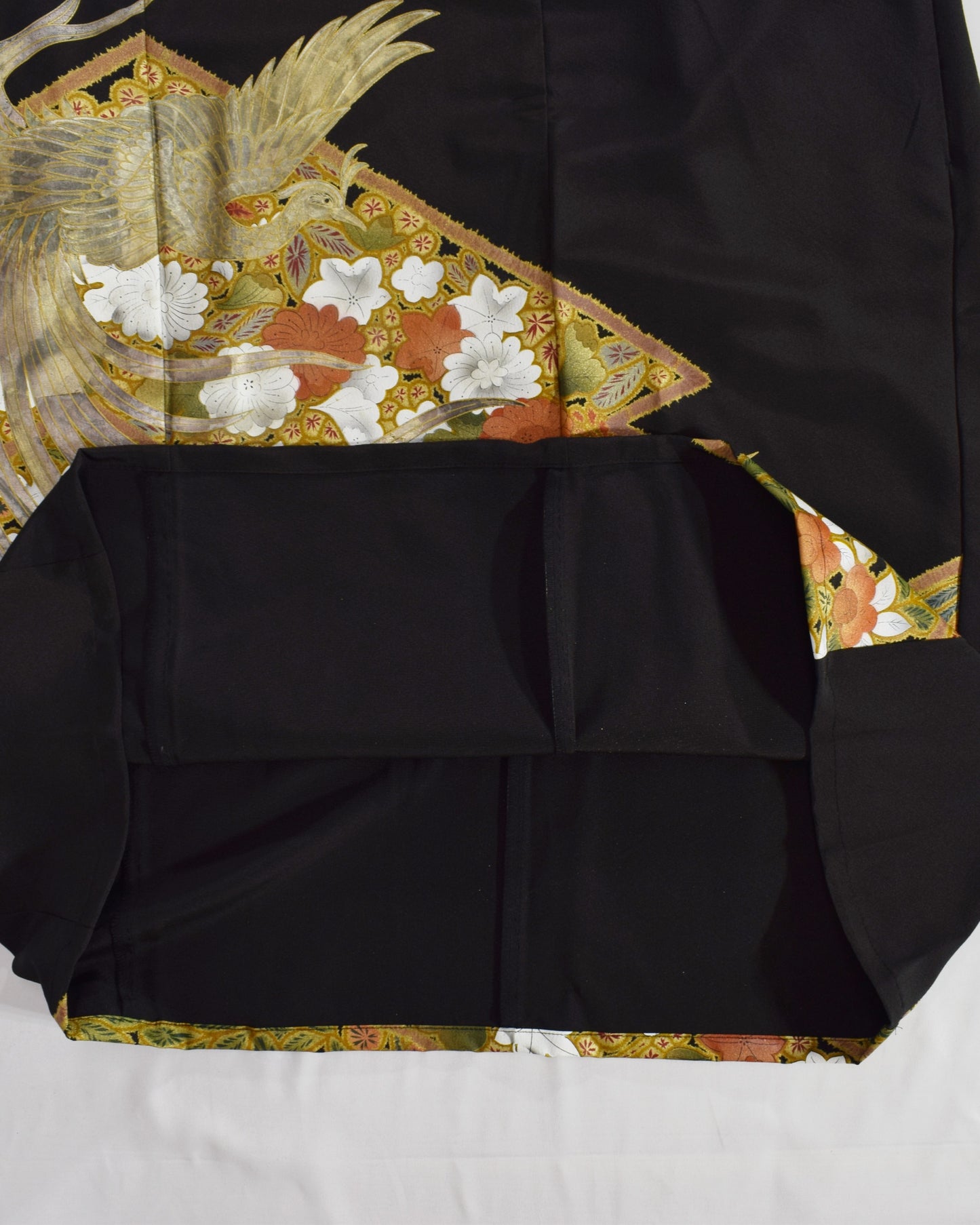 Elegant Kimono Dress, Bird and Floral Motif, Upcycled Tomesode Fabric