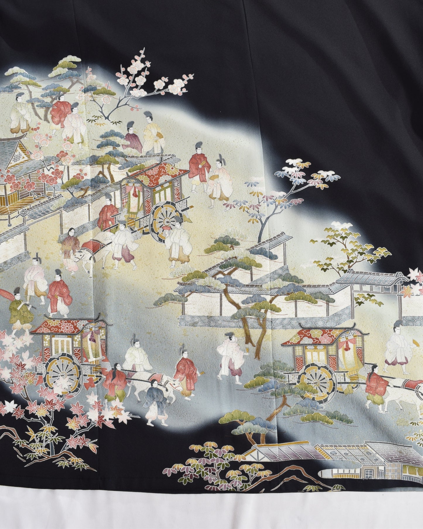 Elegant Kimono Dress, Scenic Motif, Upcycled Tomesode Fabric