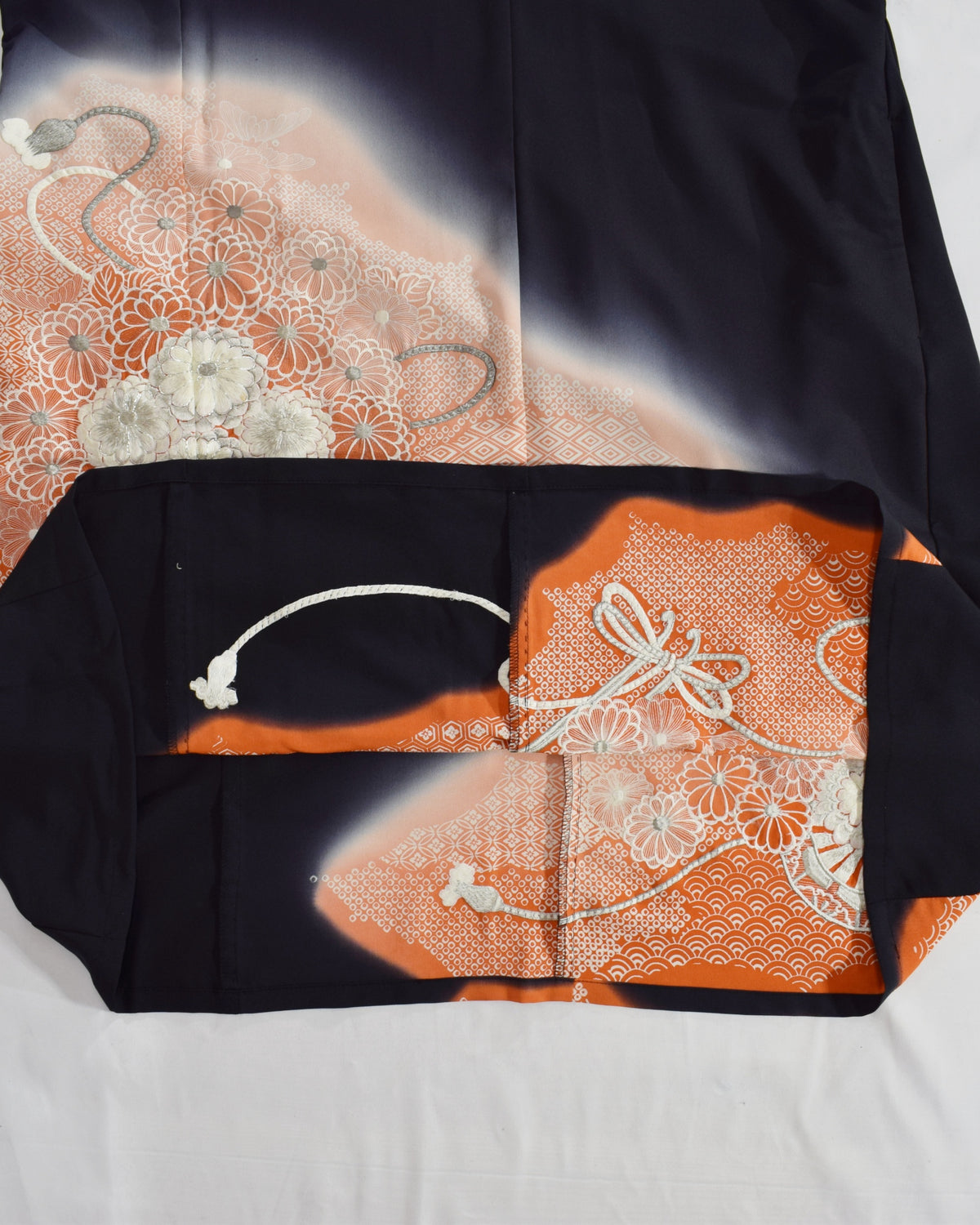 Elegant Kimono Dress, Flower Cart and Floral Motifs, Upcycled Tomesode Fabric