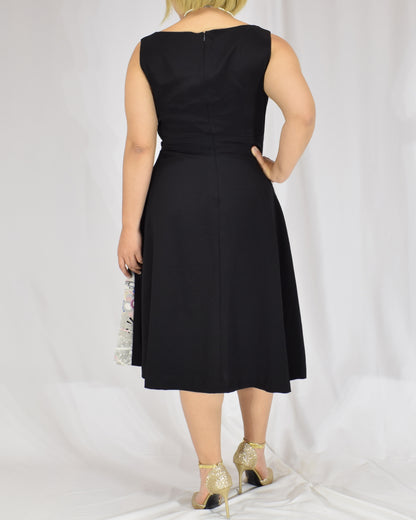 Sleeveless Dress — Black Upcycled Kimono Fabric with Flower Cart Motif