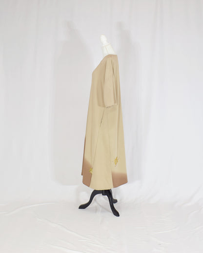 Elegant Kimono Dress, Beige and Brown Decorative Paper and Floral Motifs, Upcycled Tomesode Fabric