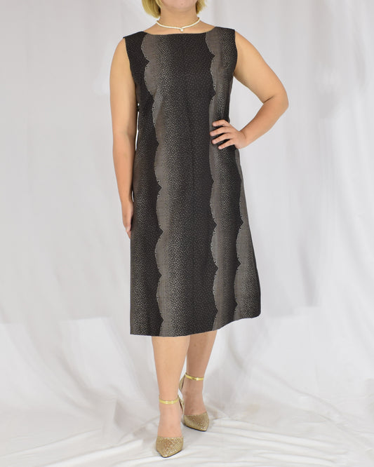 A-Line Sleeveless Dress, Dark Brown Gradient Stripe, Upcycled Kimono Fabric