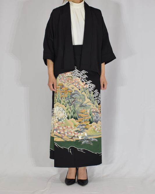山景色文 巻きスカート＆ジャケットセット 黒留袖リメイク 一点物