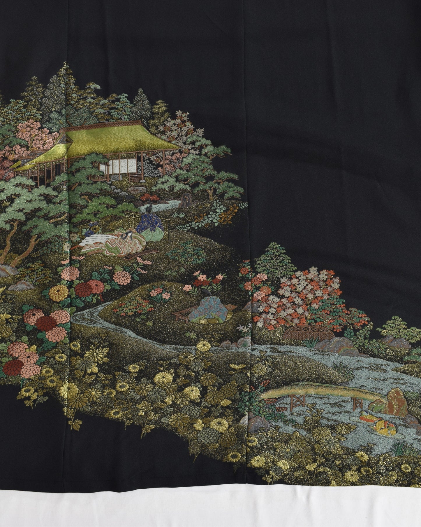 庭園流水文様 留袖ワンピース 黒留袖リメイク 一点物