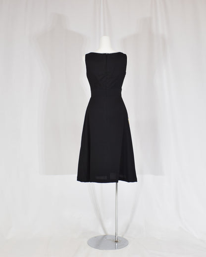 Sleeveless Dress — Black Upcycled Kimono Fabric with Floral Fan Motif