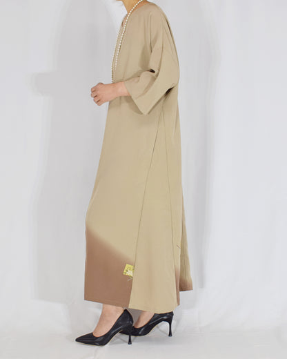 Elegant Kimono Dress, Beige and Brown Decorative Paper and Floral Motifs, Upcycled Tomesode Fabric