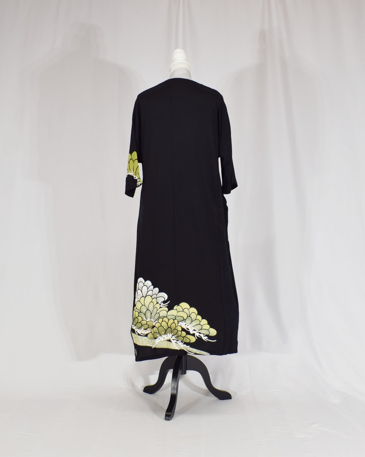 Elegant Kimono Dress, Chrysanthemum Motif, Upcycled Tomesode Fabric