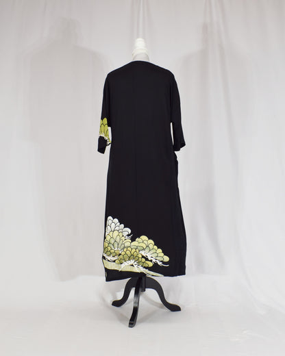 Elegant Kimono Dress, Chrysanthemum Motif, Upcycled Tomesode Fabric
