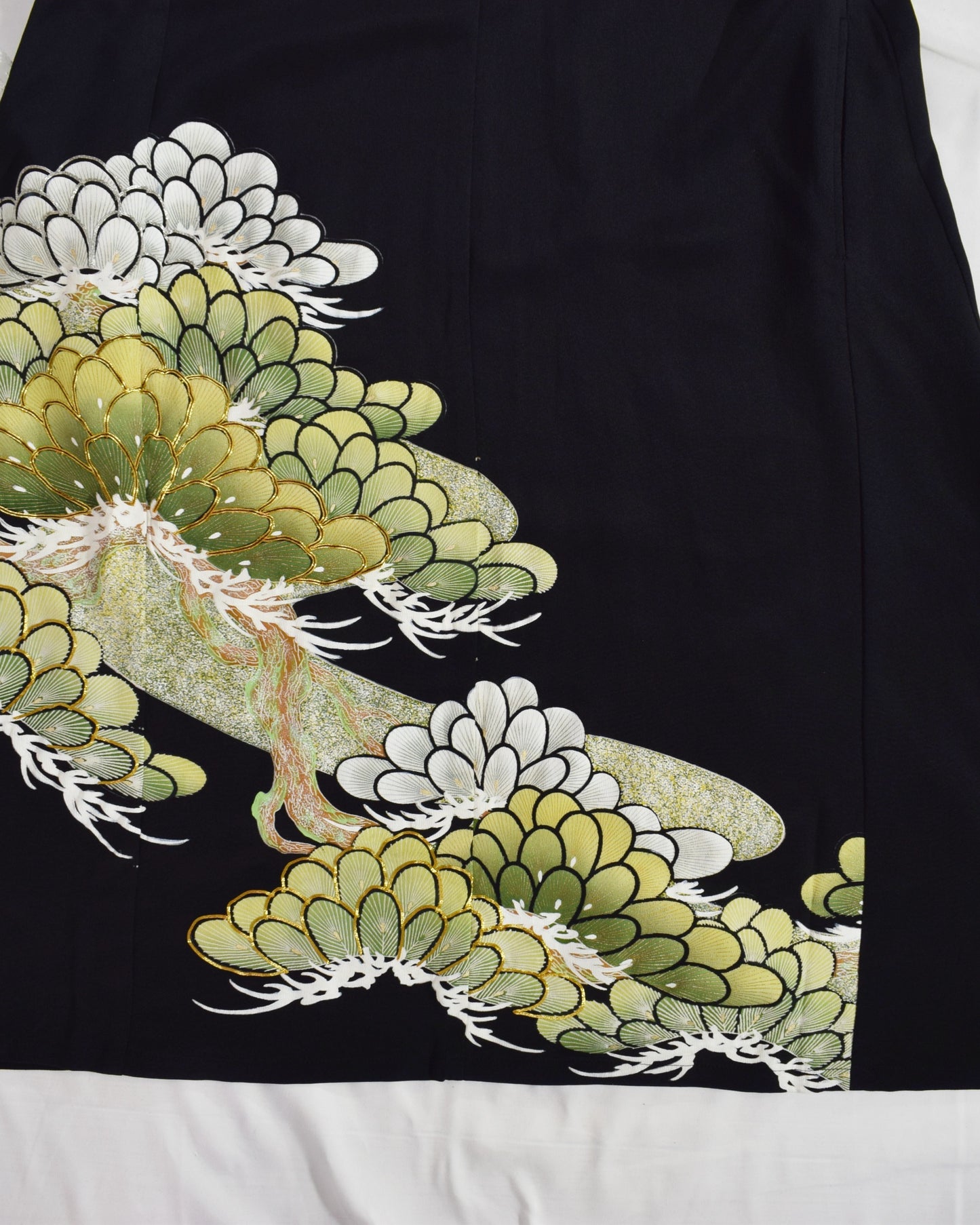 Elegant Kimono Dress, Chrysanthemum Motif, Upcycled Tomesode Fabric