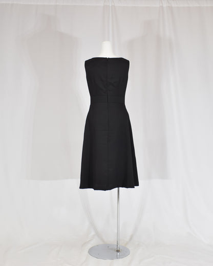 Sleeveless Dress — Black Upcycled Kimono Fabric with Floral and Geometric Motif