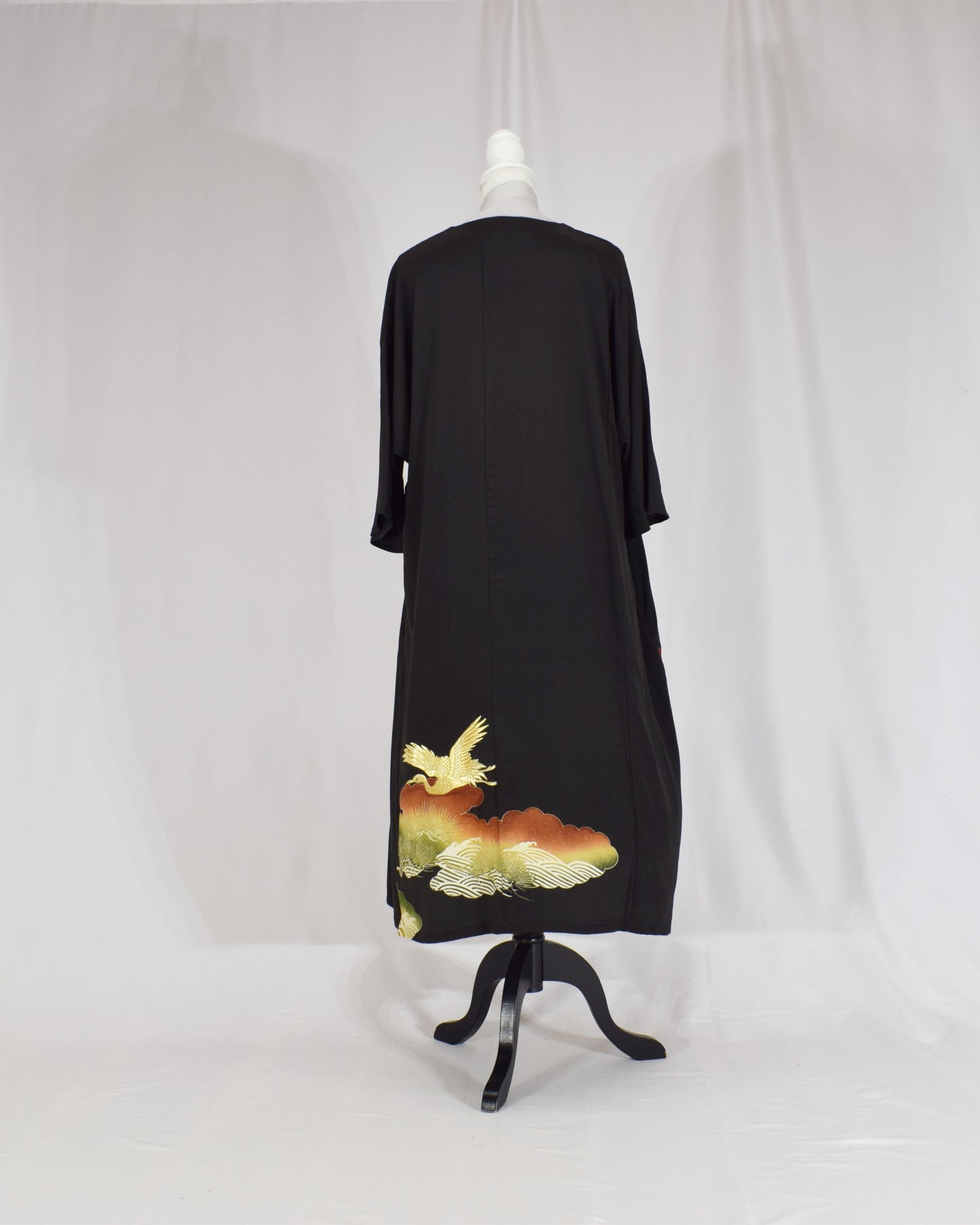 Elegant Kimono Dress, Crane, Pine and Wave Motif, Upcycled Tomesode Fabric