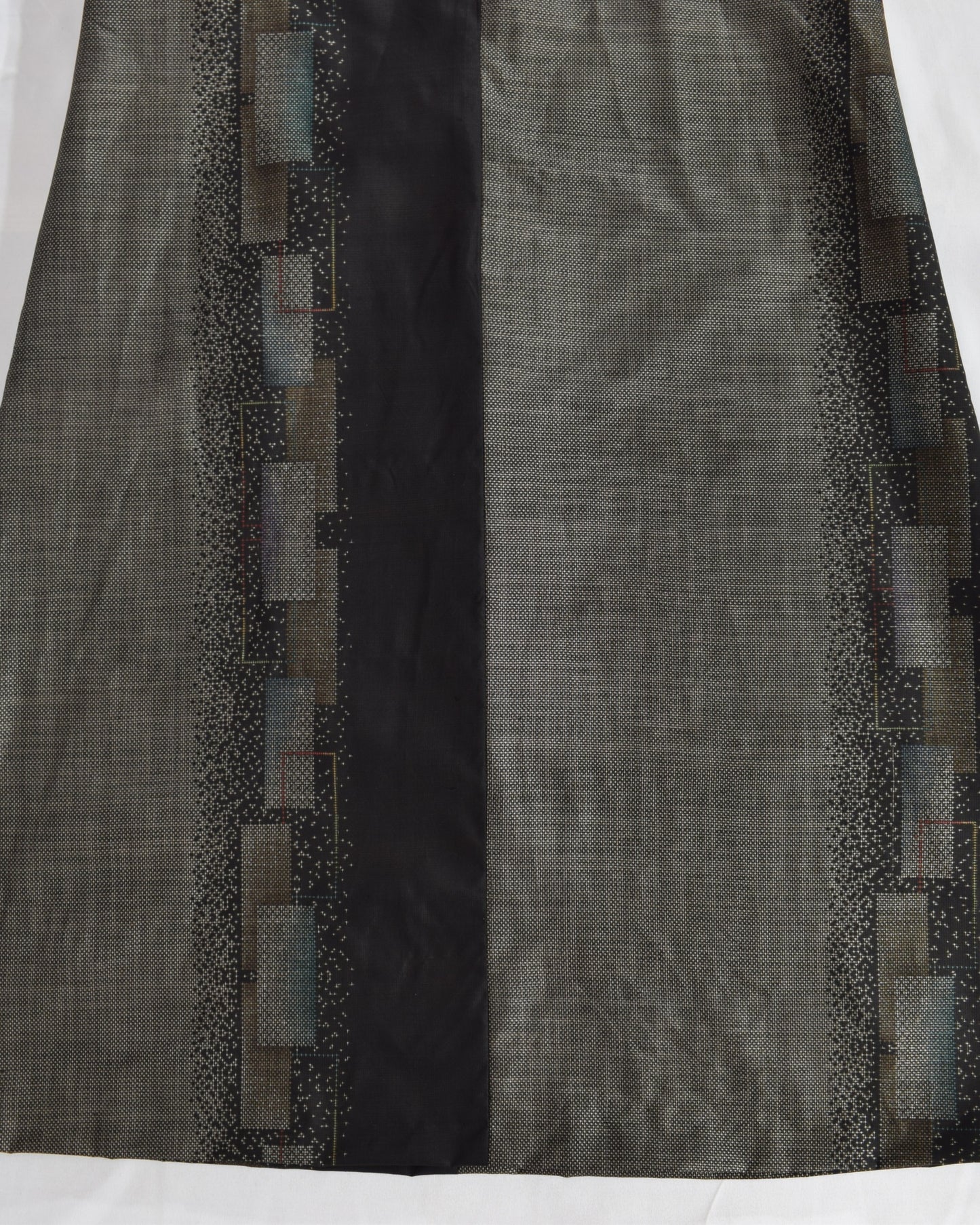 A-Line Sleeveless Dress, Gray Brown Geometric Motif, Upcycled Kimono Fabric