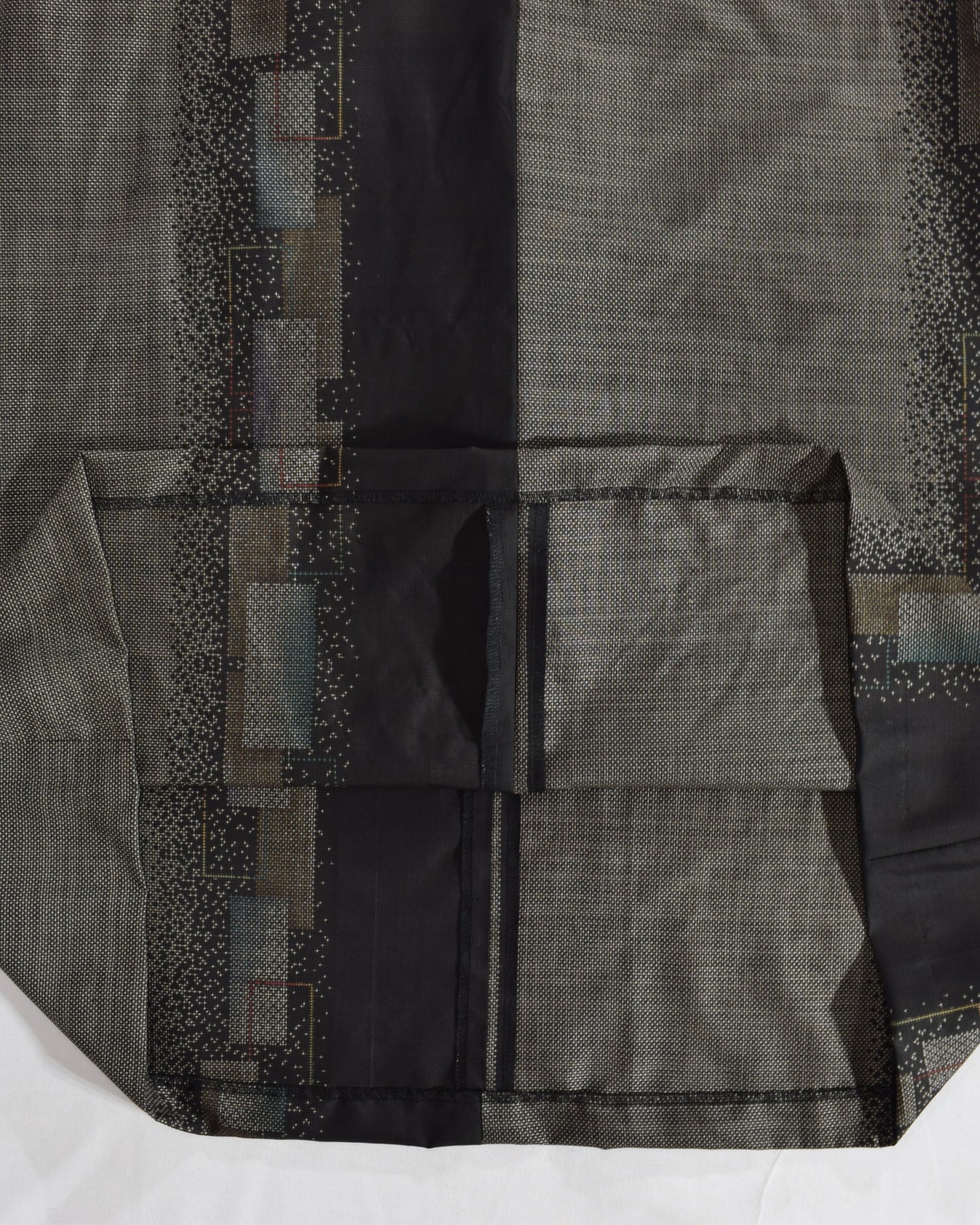 A-Line Sleeveless Dress, Gray Brown Geometric Motif, Upcycled Kimono Fabric