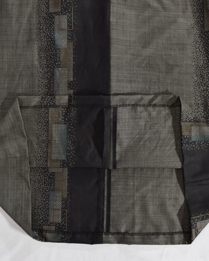 A-Line Sleeveless Dress, Gray Brown Geometric Motif, Upcycled Kimono Fabric