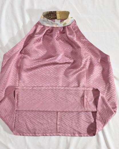 Halter Neck Blouse — Pale Pink Upcycled Kimono Fabric with Floral Detail