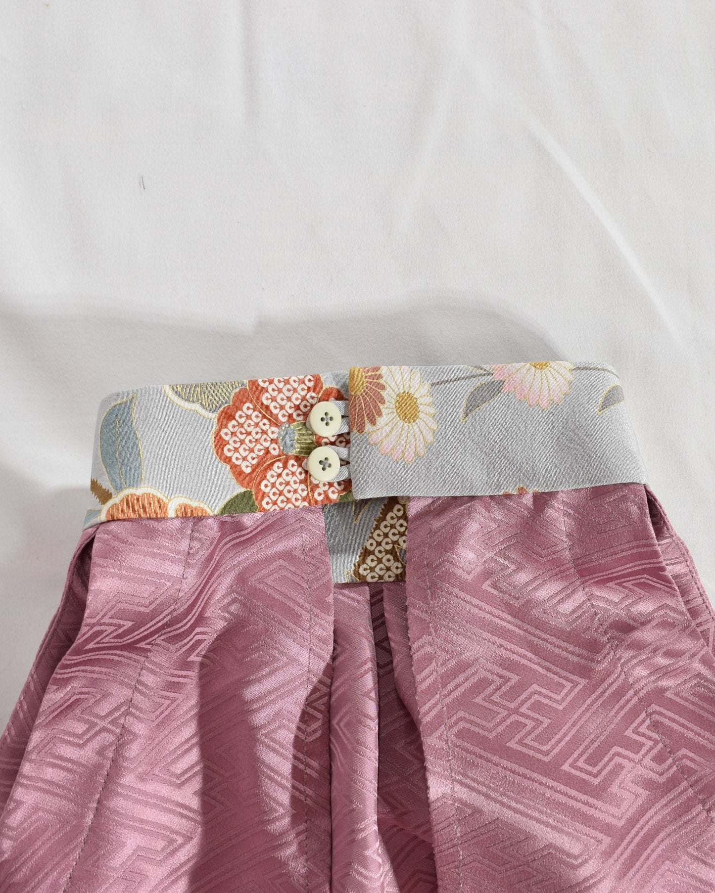 Halter Neck Blouse — Pale Pink Upcycled Kimono Fabric with Floral Detail