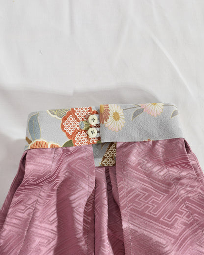 Halter Neck Blouse — Pale Pink Upcycled Kimono Fabric with Floral Detail