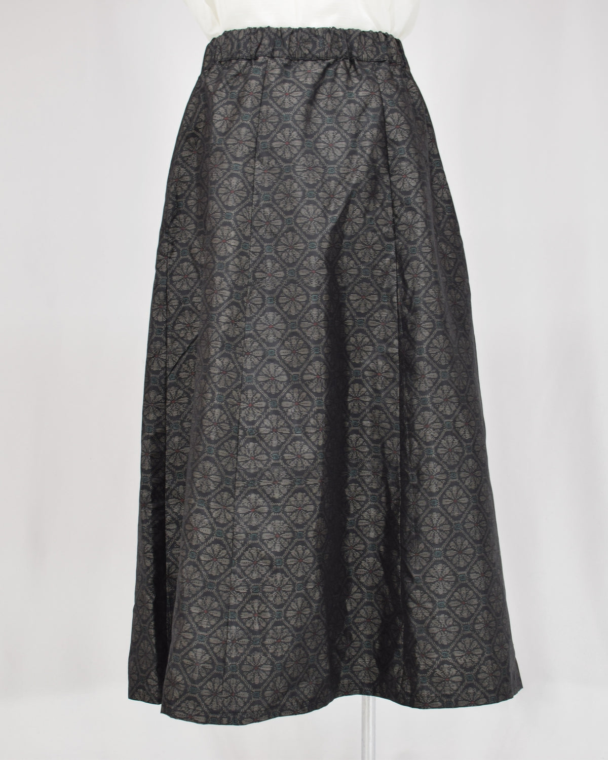 Six-Panel Skirt, Navy Circular Geometric Motif, Upcycled Kimono Fabric