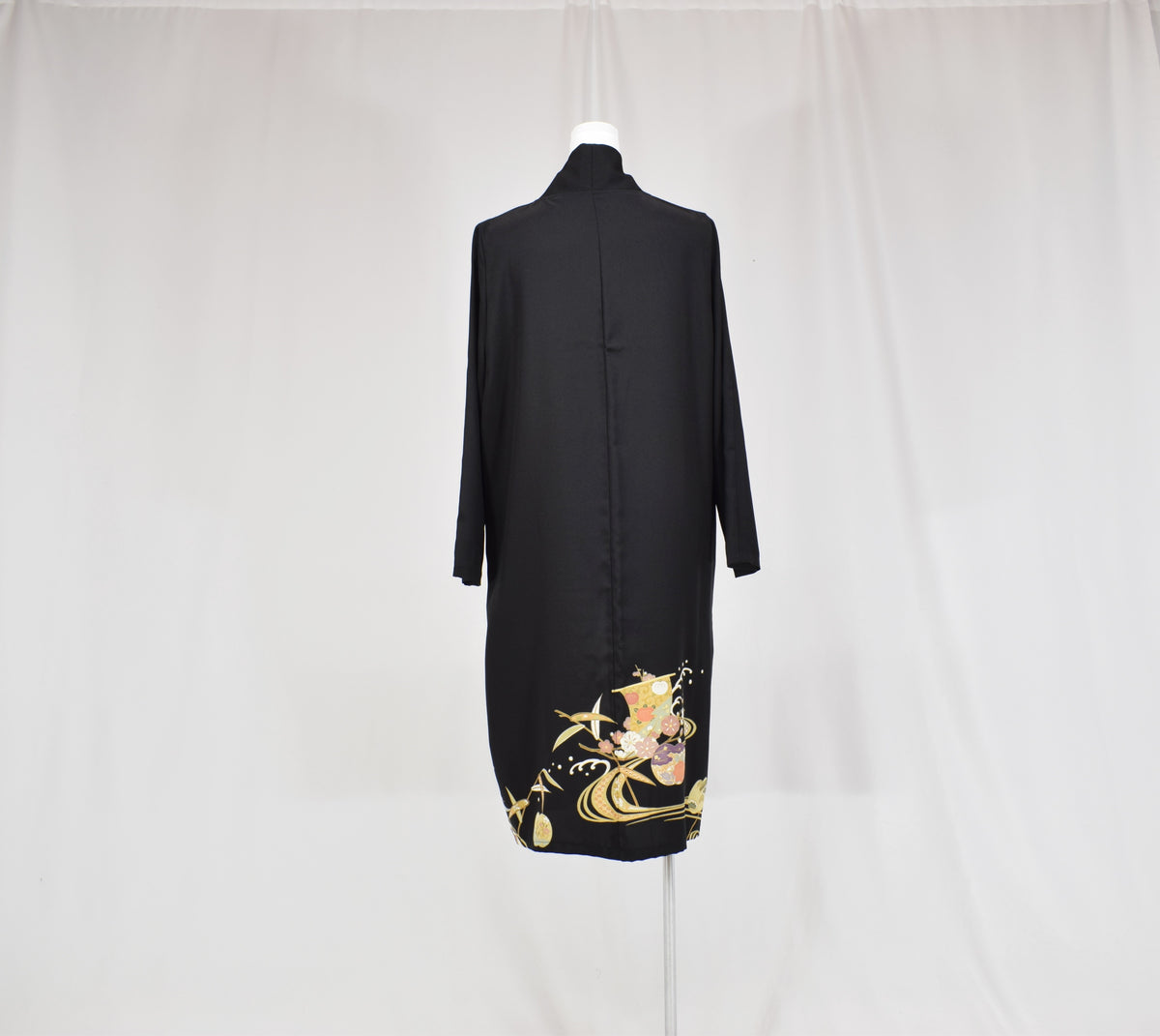 Haori Jacket, Black Classical and Floral Motifs, Upcycled Kimono Fabric