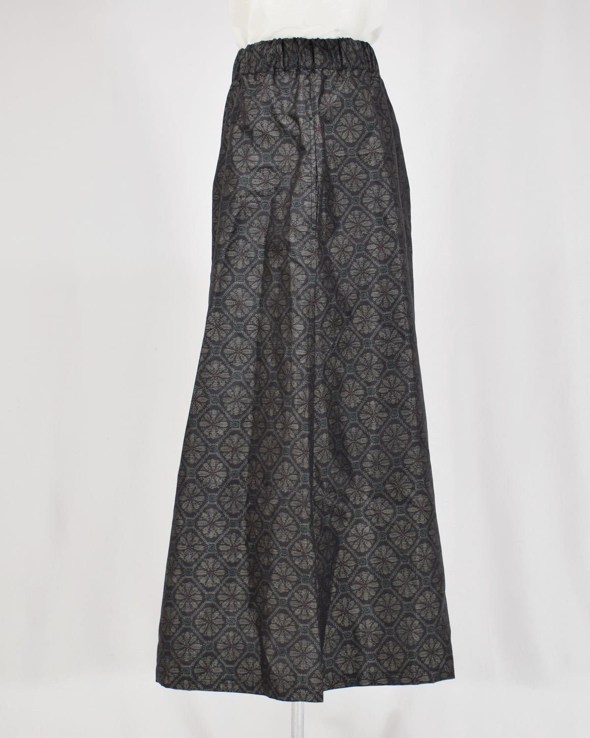 Six-Panel Skirt, Navy Circular Geometric Motif, Upcycled Kimono Fabric