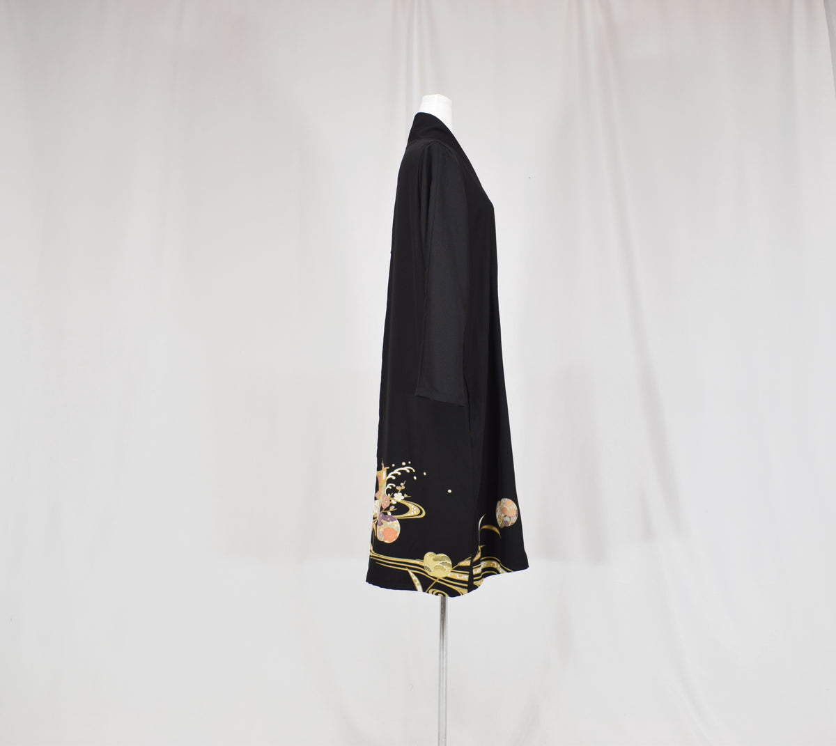 Haori Jacket, Black Classical and Floral Motifs, Upcycled Kimono Fabric