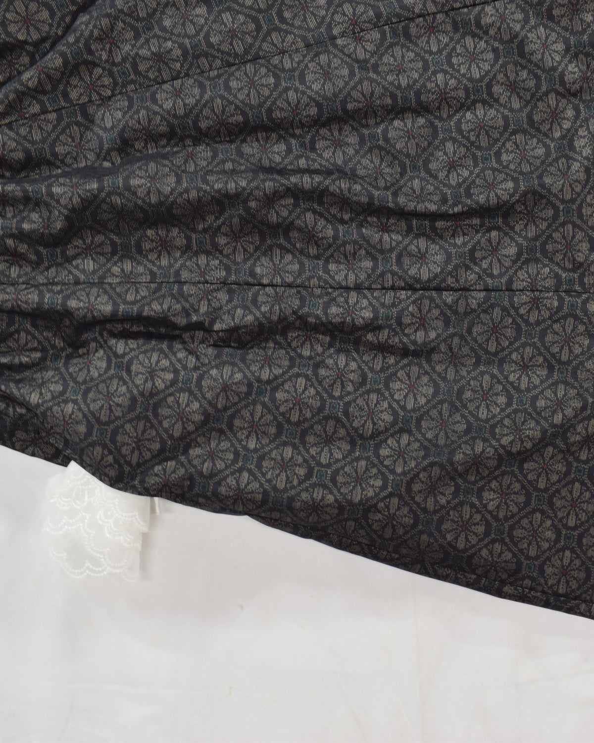 Six-Panel Skirt, Navy Circular Geometric Motif, Upcycled Kimono Fabric