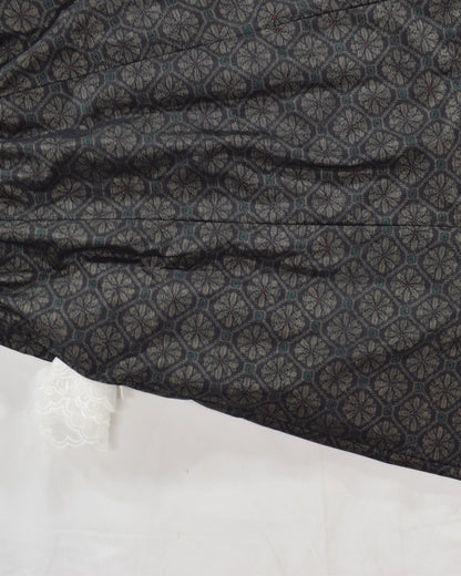 Six-Panel Skirt, Navy Circular Geometric Motif, Upcycled Kimono Fabric