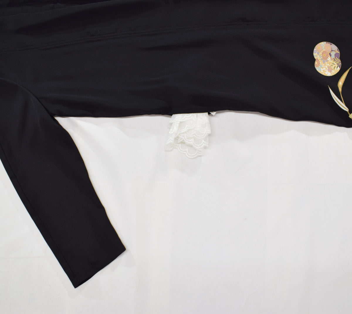Haori Jacket, Black Classical and Floral Motifs, Upcycled Kimono Fabric