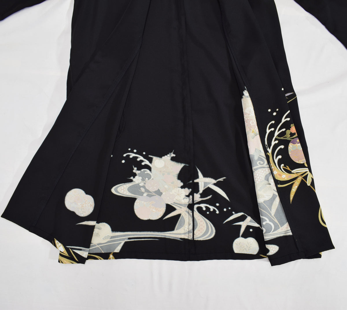 Haori Jacket, Black Classical and Floral Motifs, Upcycled Kimono Fabric
