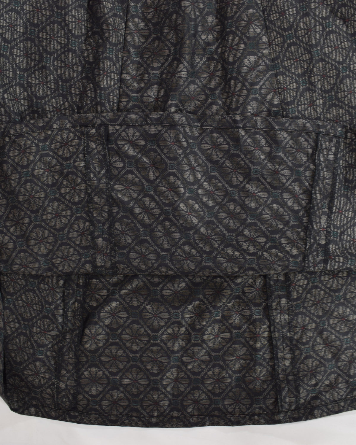 Six-Panel Skirt, Navy Circular Geometric Motif, Upcycled Kimono Fabric