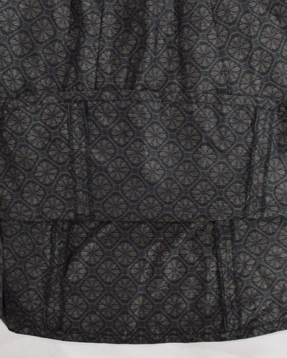 Six-Panel Skirt, Navy Circular Geometric Motif, Upcycled Kimono Fabric