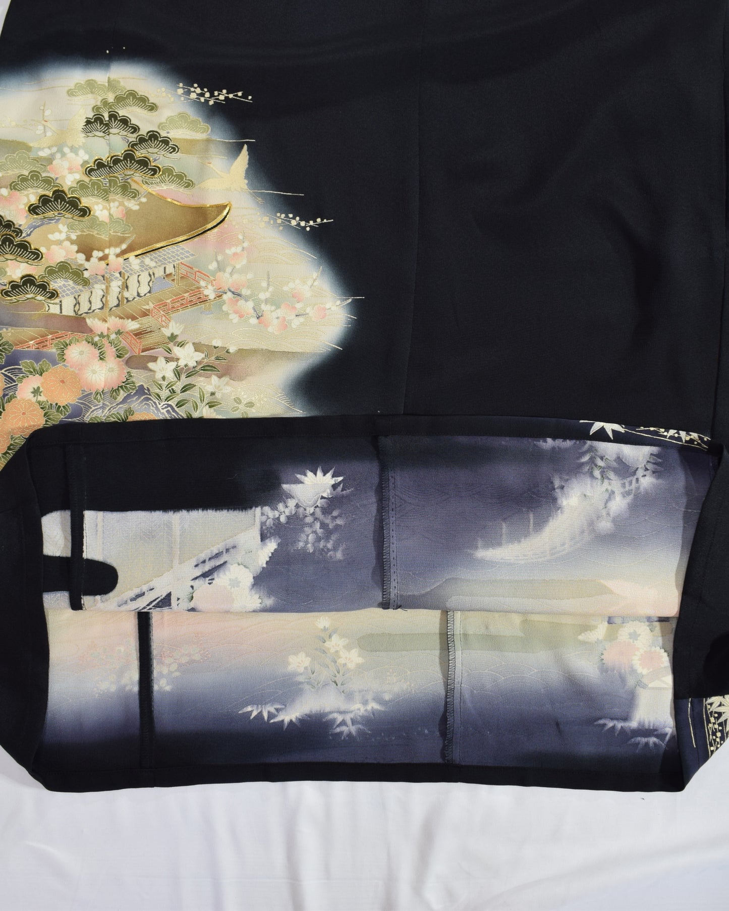 花霞流水文様 留袖ワンピース 黒留袖リメイク 一点物