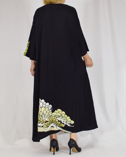 Elegant Kimono Dress, Chrysanthemum Motif, Upcycled Tomesode Fabric