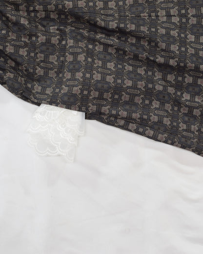 Six-Panel Skirt, Dark Brown Geometric Motif, Upcycled Kimono Fabric