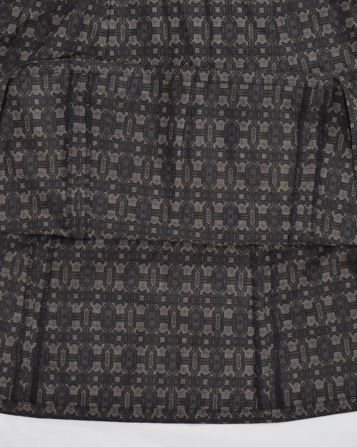 Six-Panel Skirt, Dark Brown Geometric Motif, Upcycled Kimono Fabric