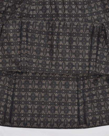 Six-Panel Skirt, Dark Brown Geometric Motif, Upcycled Kimono Fabric