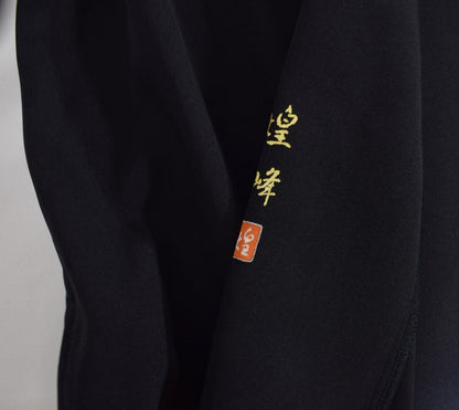 黒・水色 草花と風景文様 羽織 着物リメイク 一点物