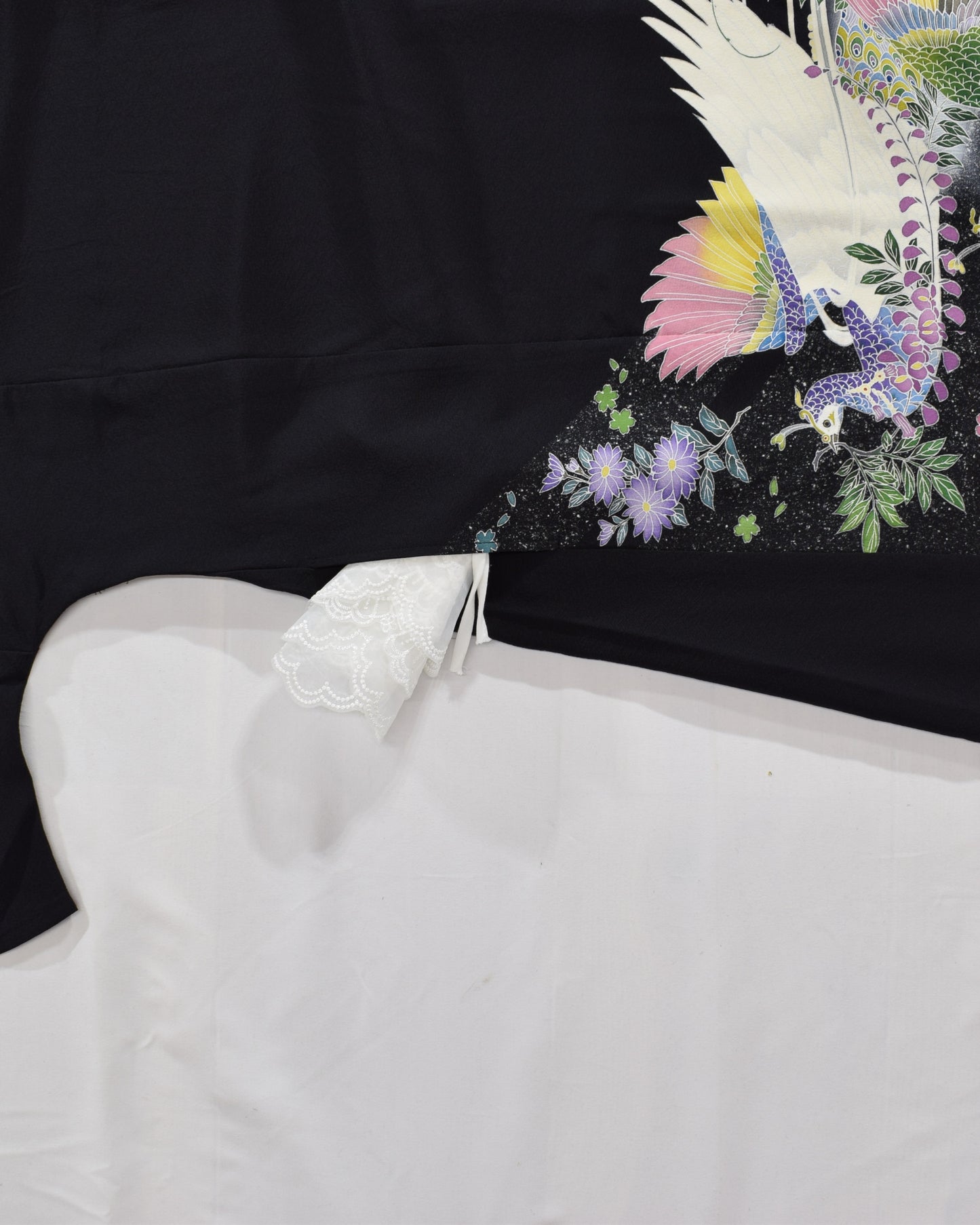 瑞鳥草花文様 留袖ワンピース 黒留袖リメイク 一点物