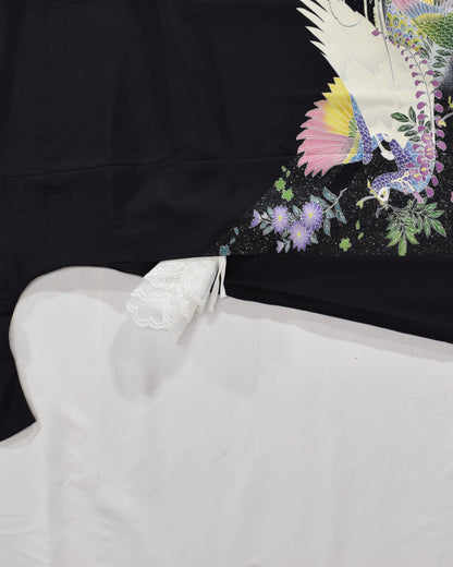 瑞鳥草花文様 留袖ワンピース 黒留袖リメイク 一点物