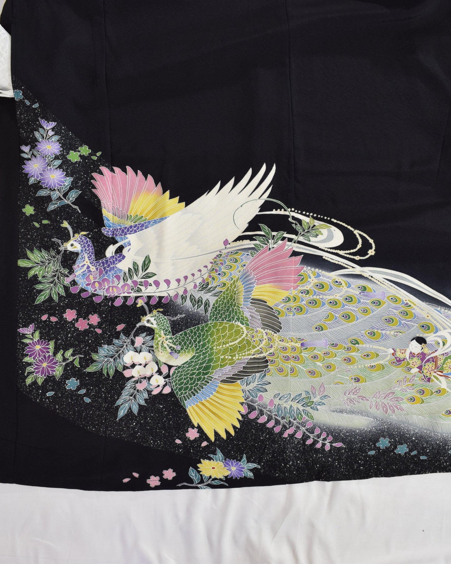 瑞鳥草花文様 留袖ワンピース 黒留袖リメイク 一点物