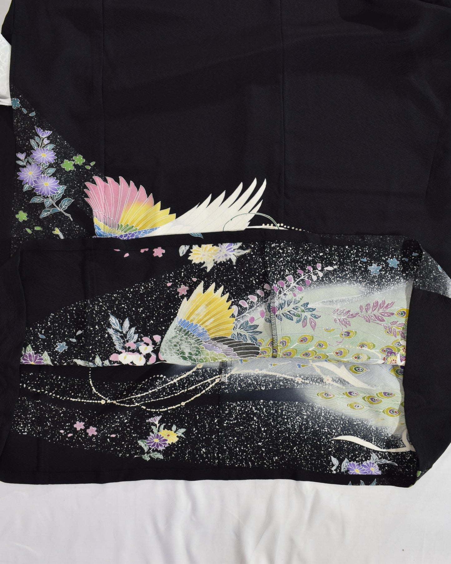 瑞鳥草花文様 留袖ワンピース 黒留袖リメイク 一点物