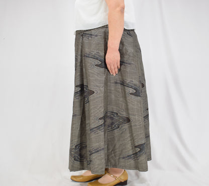 Eight-Panel Skirt, Gray Flowing Water Motif, Upcycled Kimono Fabric